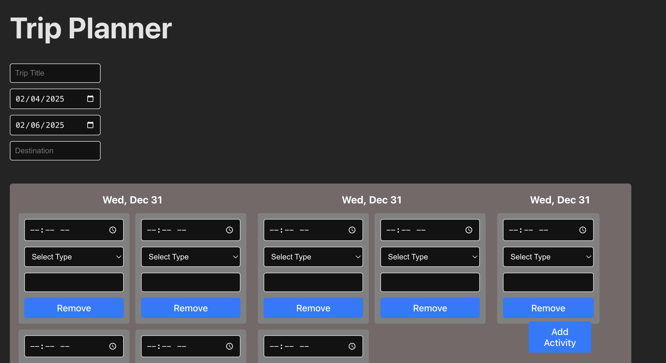 Itinerary Planner - WIP